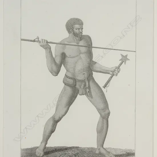 Jacques-Louis Copia (1764-1799) after Jean Piron (1767-1797) 'Sauvage de la Nouvelle-Calédonie lançant une zagaie',